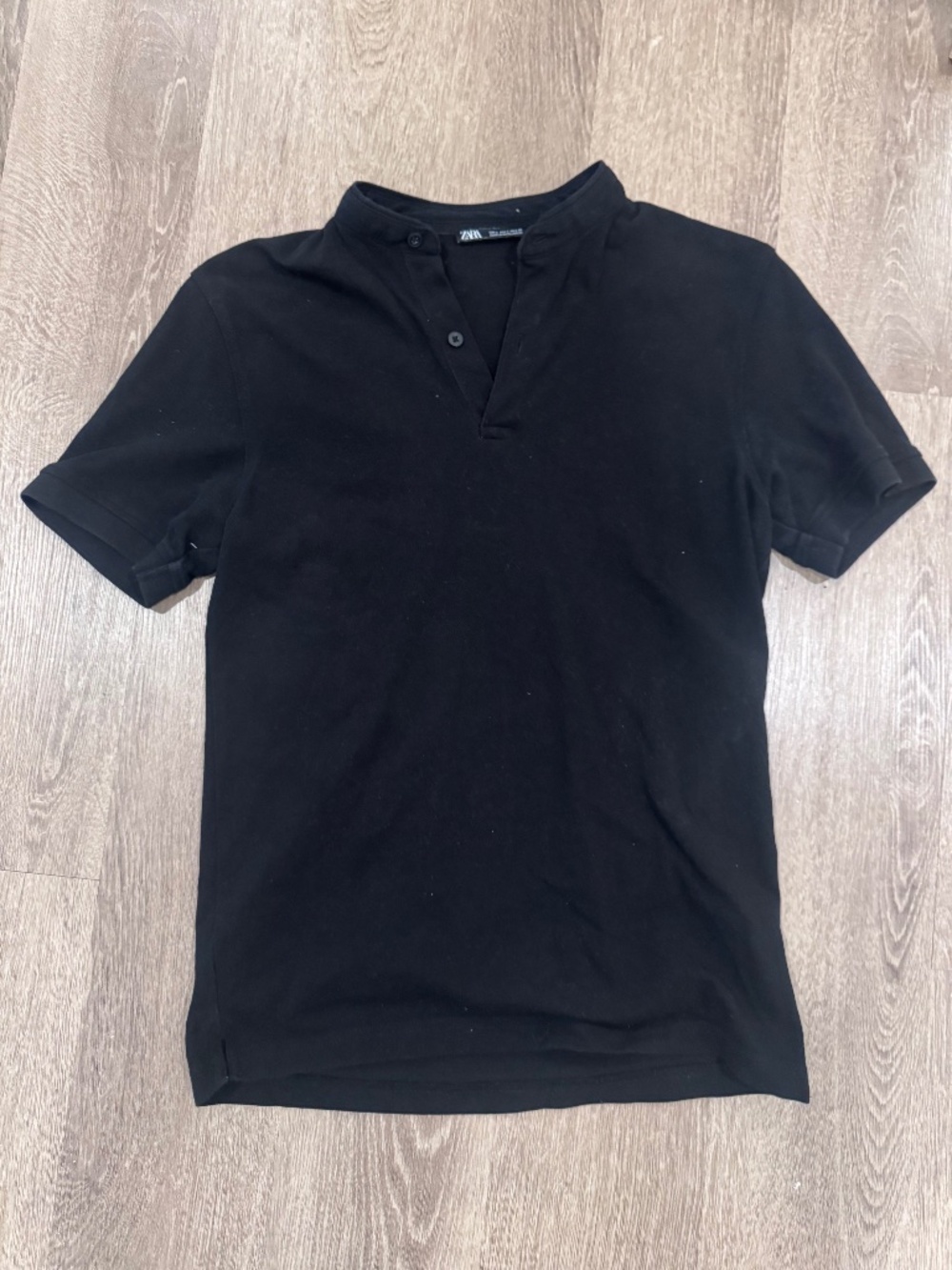 Zara Men’s Small Black Textured Polo Shirt Short Sleeve